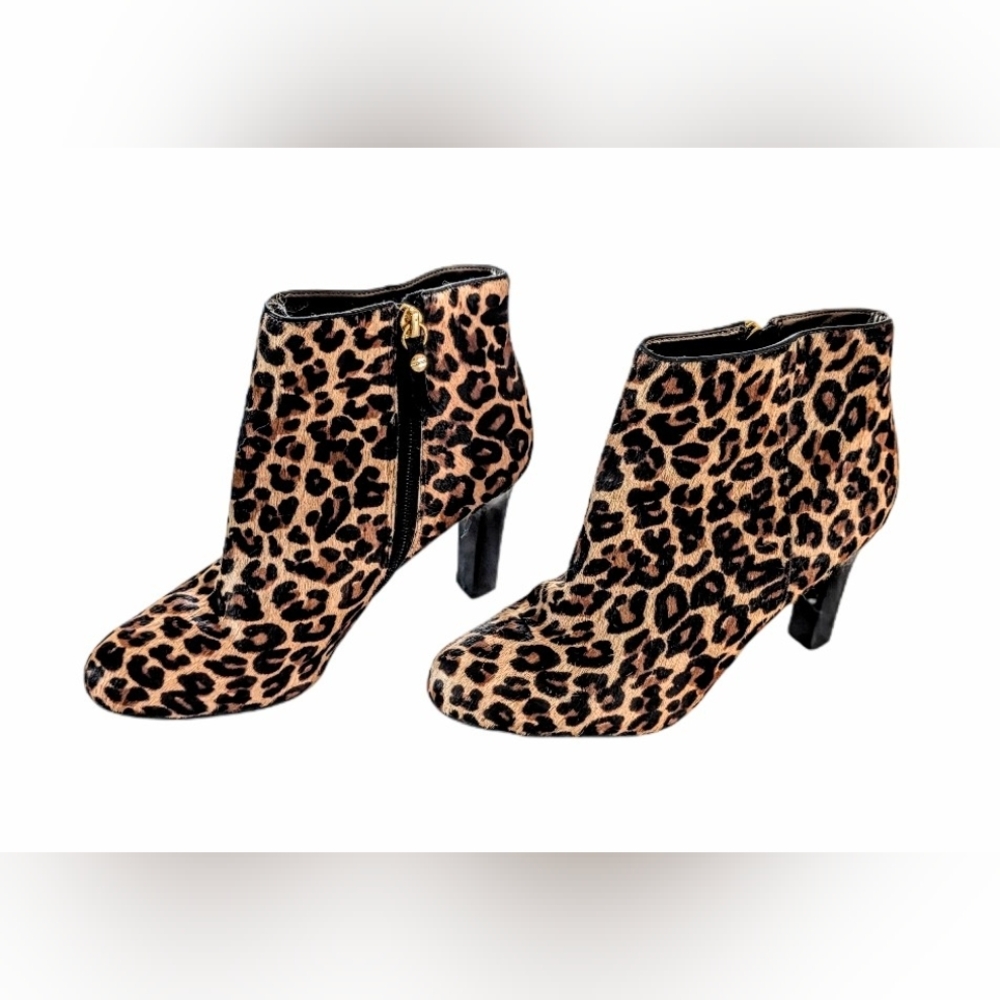 Talbots Leopard Print Ankle Booties in Brown Leather Size 7